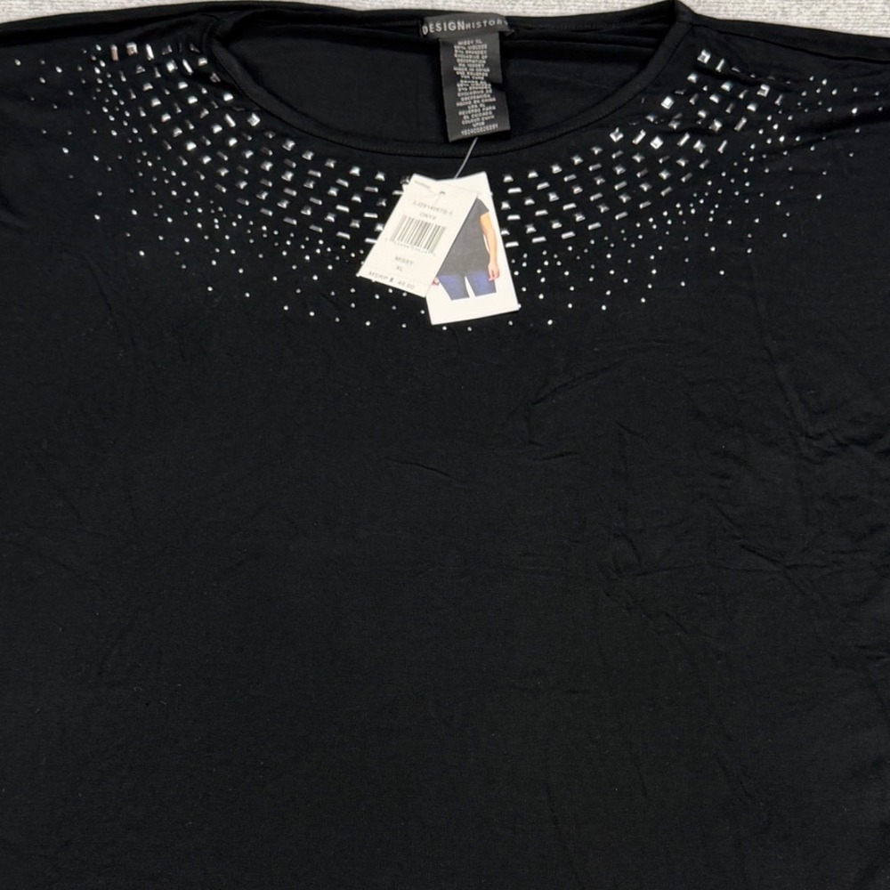 Design History Onyx Black Embellished Studded Neckline Top Missy XL MSRP $48 - Picture 3 of 12